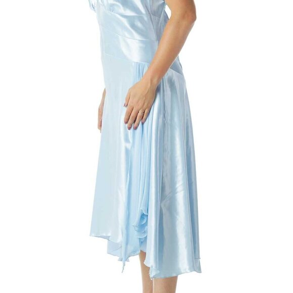 Neblon Blue Satin V-Neck Evening Dress - Picture 2 of 3